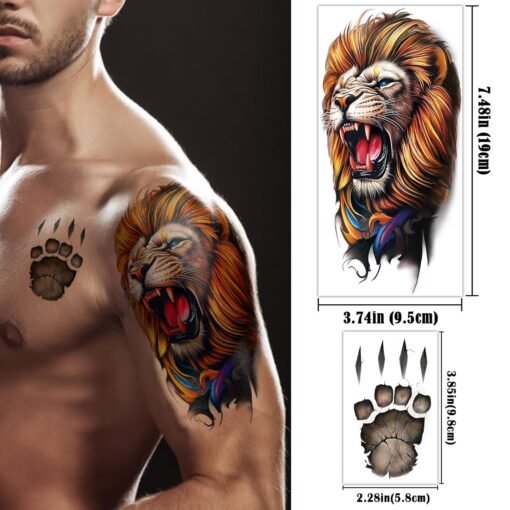 77 Sheets 3D Realistic Temporary Tattoos Adults Kids, Realistic Skull Tiger Wolf Lion Dragon Spider Snake Temporary Tattoos For Women Men, Half Arm 3D Halloween Temp Tattoos Look Real And Last Long - Image 6