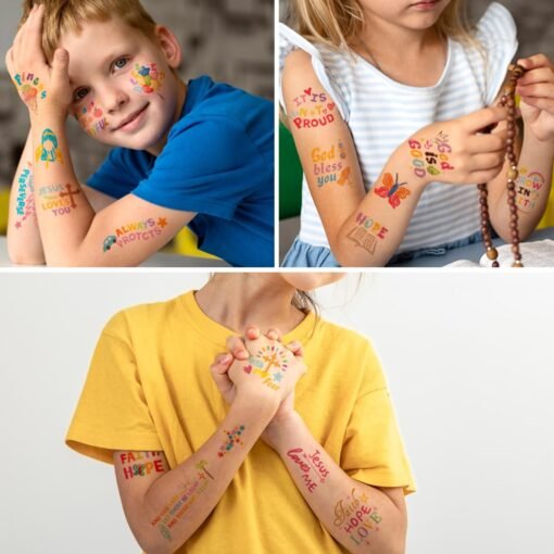 78 PCS Christian Temporary Tattoos for Kids – Easter Tattoos for Kids Religious Bible Verse Tattoos Stickers for Boys And Girls Ideal for Jesus Cross Themed Party Supplies - Image 5