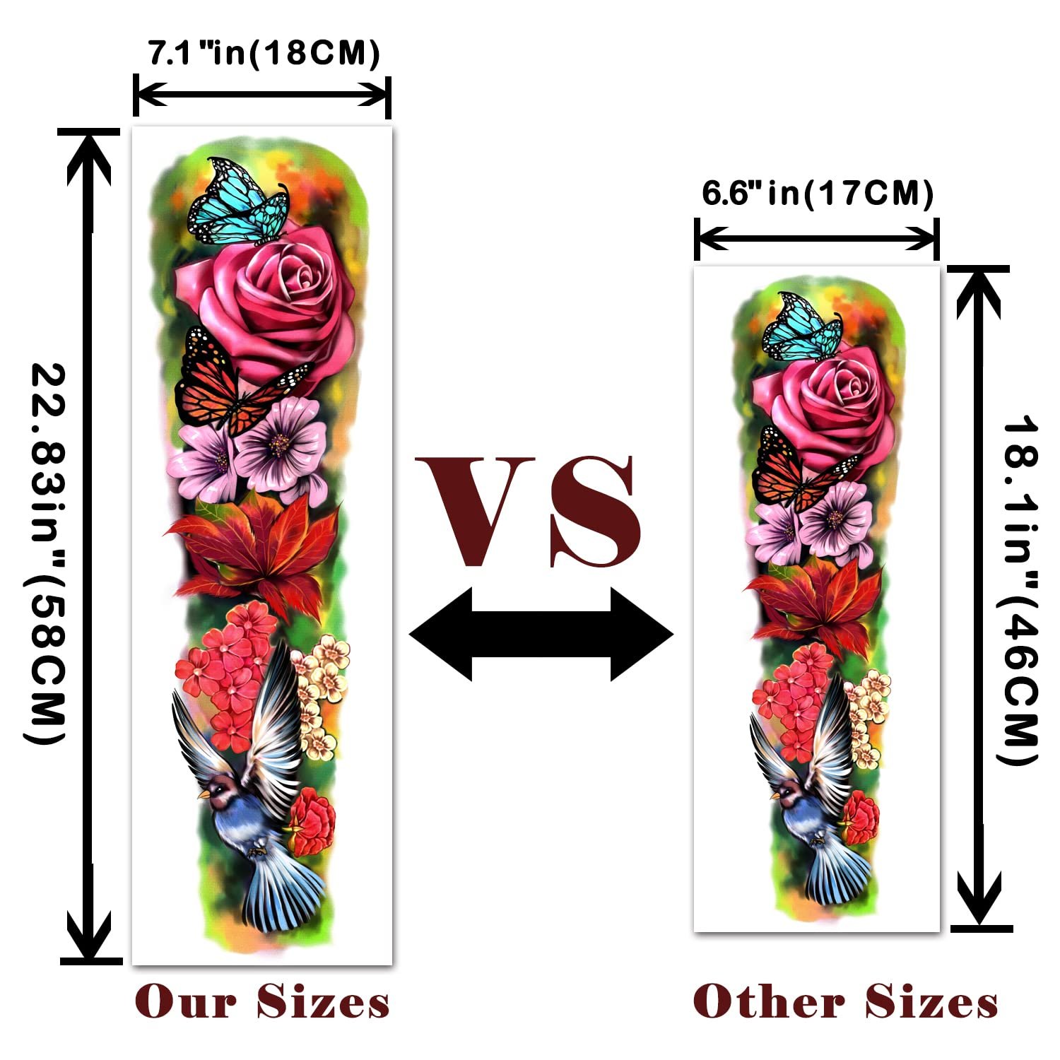 Temporary Tattoo Full Arm 8 Sheets and Half Arm Shoulder Waterproof Fake Tattoos 10 Sheets, Extra Large LastingTattoo Stickers for Girls or Women - Image 2