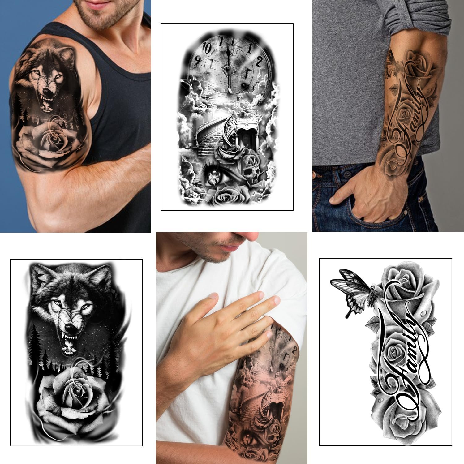 36 Sheets Temporary Tattoos Stickers, 12 Sheets Fake Body Arm Chest Shoulder Tattoos for Men or Women with 24 Sheets Tiny Black Tattoos - Image 8
