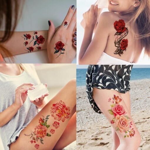 82 Sheets Flowers Temporary Tattoos Stickers, Roses, Butterflies and Multi-Colored Mixed Style Body Art Temporary Tattoos for Women, Girls or Kids - Image 7