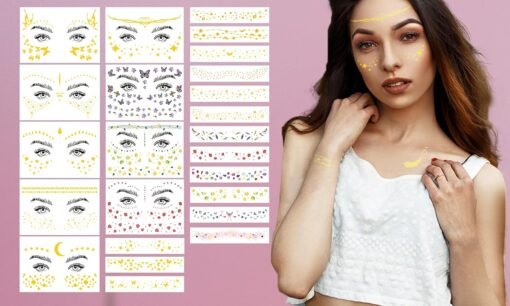 54 Sheets Gold Glitter Freckles Face Tattoo, 150+ Pcs Halloween Face Glitter Temporary Tattoo Stickers, Sparkle Freckles Metallic Face Gems, Faux Freckles Cute Glitter Makeup Accessories For Women - Image 6