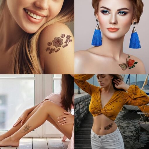 82 Sheets Flowers Temporary Tattoos Stickers, Roses, Butterflies and Multi-Colored Mixed Style Body Art Temporary Tattoos for Women, Girls or Kids - Image 5