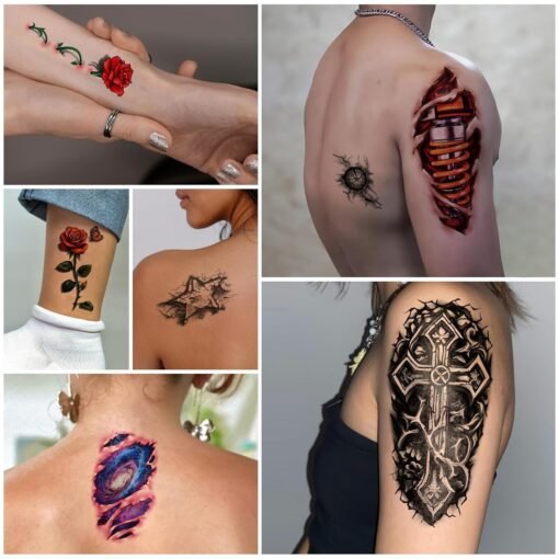 77 Sheets 3D Realistic Temporary Tattoos Adults Kids, Realistic Skull Tiger Wolf Lion Dragon Spider Snake Temporary Tattoos For Women Men, Half Arm 3D Halloween Temp Tattoos Look Real And Last Long - Image 8