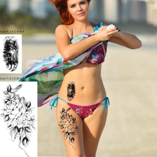 82 Sheets 3D Flowers Temporary Tattoos for Women Adult, Including 12 Sheets Large Fake Tattoos That Look Real and Last Long, Waterproof Rose Moon Butterfly Tiger Snake and Flowers Tattoos - Image 4