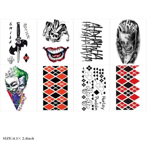 16 Sheets Joker Tattoos, Harley Quinn Tattoos, Tattoos for Suicide Squad Perfect for Halloween, Costumes, Harley Quinn Accessories Party and Cosplay - Image 3