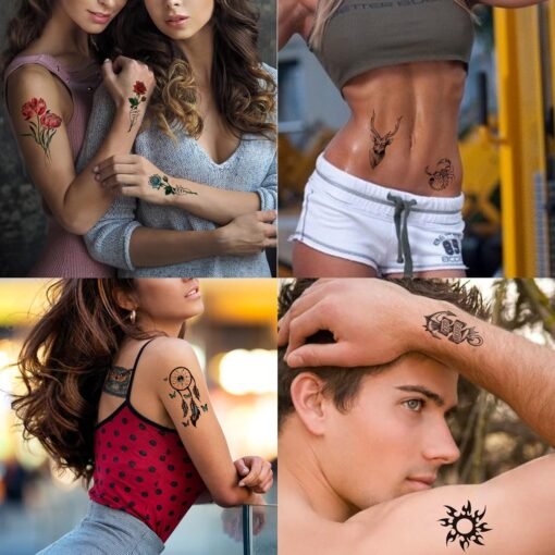 80 Sheets Temporary Tattoos Stickers, Fake Body Arm Chest Shoulder Tattoos for Men and Women, Halloween Temporary Tattoos Black Fake Skull Skeleton Tattoos for Halloween Cosplay - Image 4