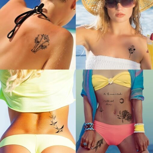 82 Sheets 3D Flowers Temporary Tattoos for Women Adult, Including 12 Sheets Large Fake Tattoos That Look Real and Last Long, Waterproof Rose Moon Butterfly Tiger Snake and Flowers Tattoos - Image 5