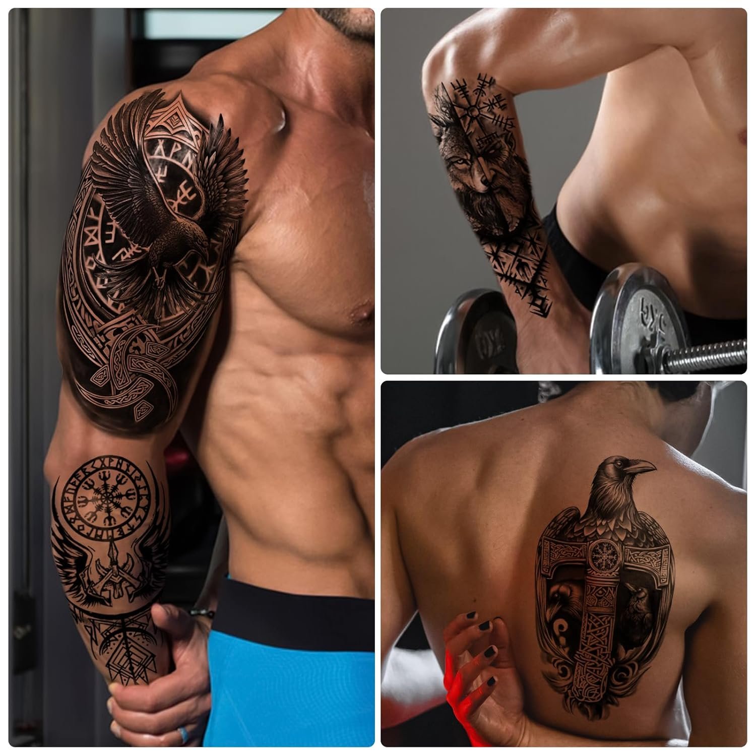 77 sheets Viking Temporary Tattoos Adult, Nordic Celtic Tattoos, Totem Tribal Fake Tattoo Stickers for Viking Costume, Nordic Norse Yggdrasil Valknut Fake Arm Tattoos for Women Men Kids - Image 6