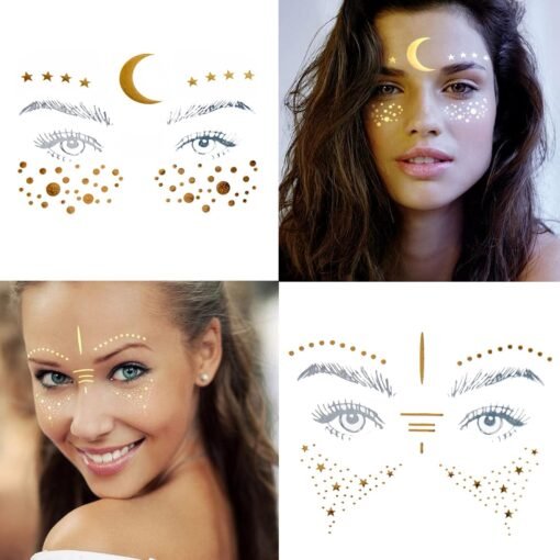 54 Sheets Gold Glitter Freckles Face Tattoo, 150+ Pcs Halloween Face Glitter Temporary Tattoo Stickers, Sparkle Freckles Metallic Face Gems, Faux Freckles Cute Glitter Makeup Accessories For Women - Image 2