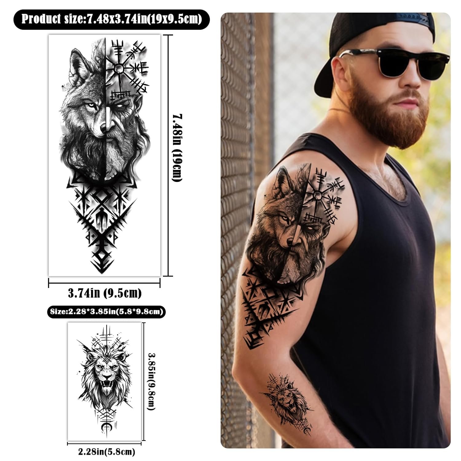 77 sheets Viking Temporary Tattoos Adult, Nordic Celtic Tattoos, Totem Tribal Fake Tattoo Stickers for Viking Costume, Nordic Norse Yggdrasil Valknut Fake Arm Tattoos for Women Men Kids - Image 3
