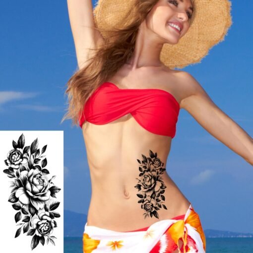 82 Sheets 3D Flowers Temporary Tattoos for Women Adult, Including 12 Sheets Large Fake Tattoos That Look Real and Last Long, Waterproof Rose Moon Butterfly Tiger Snake and Flowers Tattoos - Image 2