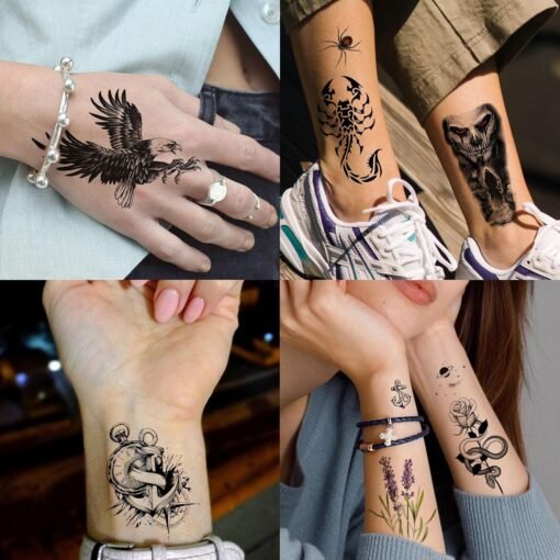 68 Sheets Realistic Butterflies Temporary Tattoos For Women Girls Adults Arm, Colored Long Lasting Temp Bulk Tattoo Rose Butterfly, 3D Black Butterfly Fake Tattoo Stickers Party Rave Accessories - Image 7