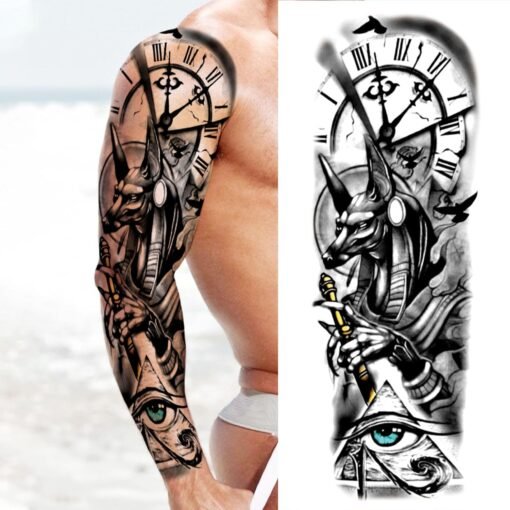 20 Sheets Black Zeus God Full Arm Temporary Tattoos For Men Adults, Egypt Judgement God Albis Snake Medusa Poseidon Fake Sleeve Tattoos For Women - Image 7