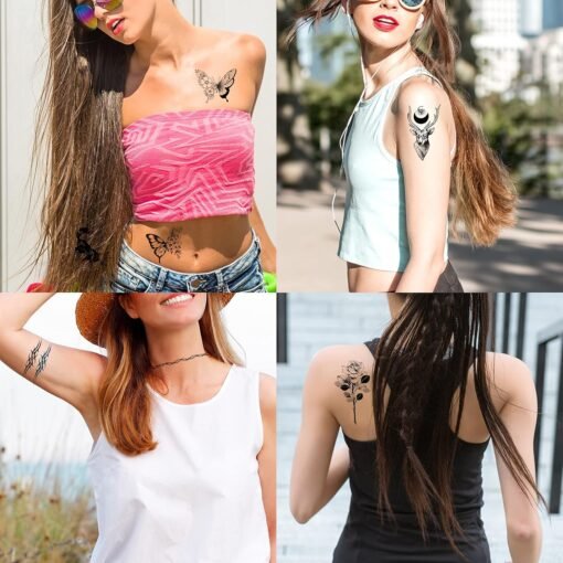 72 Sheets Temporary Tattoos for Women and Girls, Flower Tattoo Temporary, Butterfly Tattoos, Fake Black Tiny Temporary Tattoos Body Art Sticker - Image 3