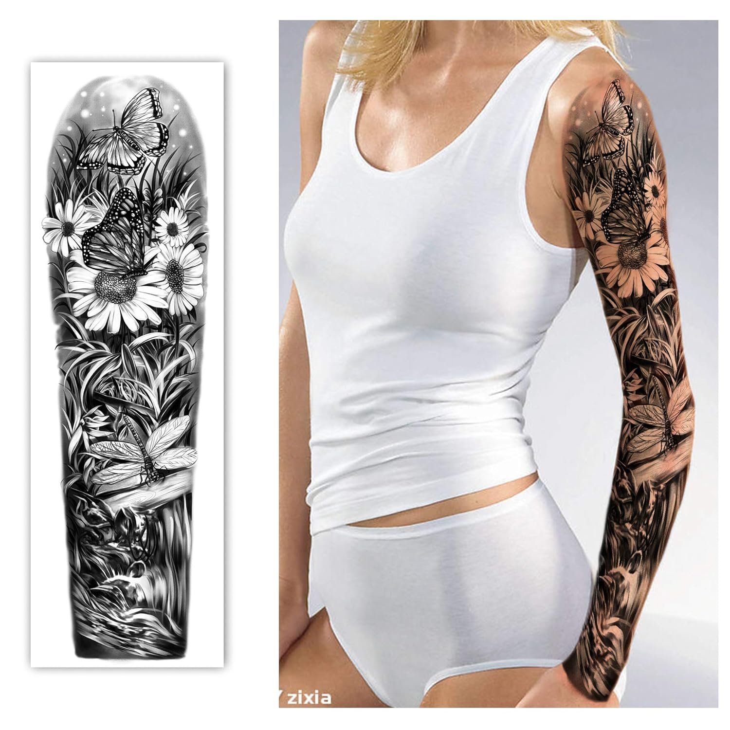 Temporary Tattoo Full Arm 8 Sheets and Half Arm Shoulder Waterproof Fake Tattoos 10 Sheets, Extra Large LastingTattoo Stickers for Girls or Women - Image 4
