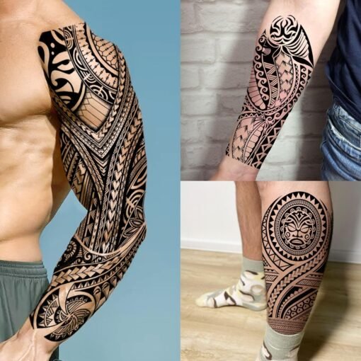 20 Sheets Cool Tirbal Maori Full Arm Temporary Tattoos For Men Adults Thigh, Black Totem Armband Robot Arm Letter Fake Sleeve Tattoos For Women - Image 4