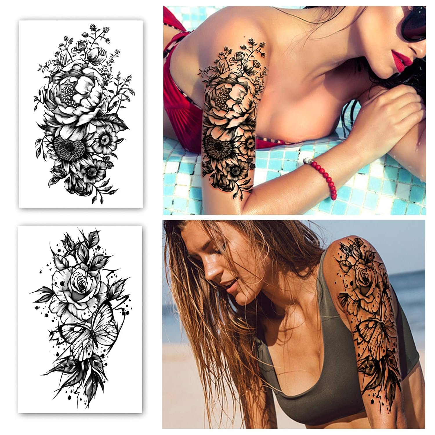 Temporary Tattoo Full Arm 8 Sheets and Half Arm Shoulder Waterproof Fake Tattoos 10 Sheets, Extra Large LastingTattoo Stickers for Girls or Women - Image 6