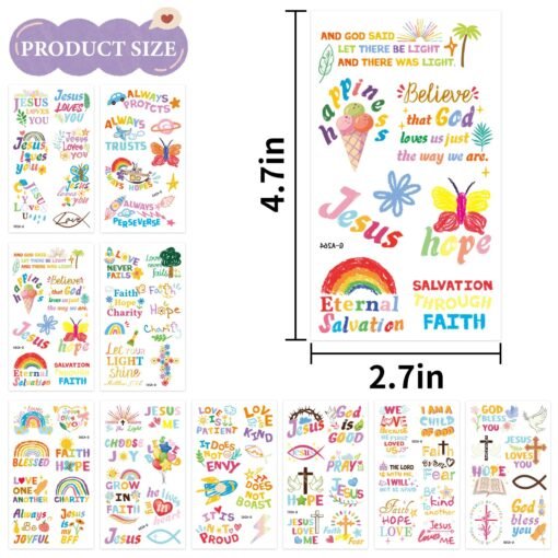 78 PCS Christian Temporary Tattoos for Kids – Easter Tattoos for Kids Religious Bible Verse Tattoos Stickers for Boys And Girls Ideal for Jesus Cross Themed Party Supplies - Image 2