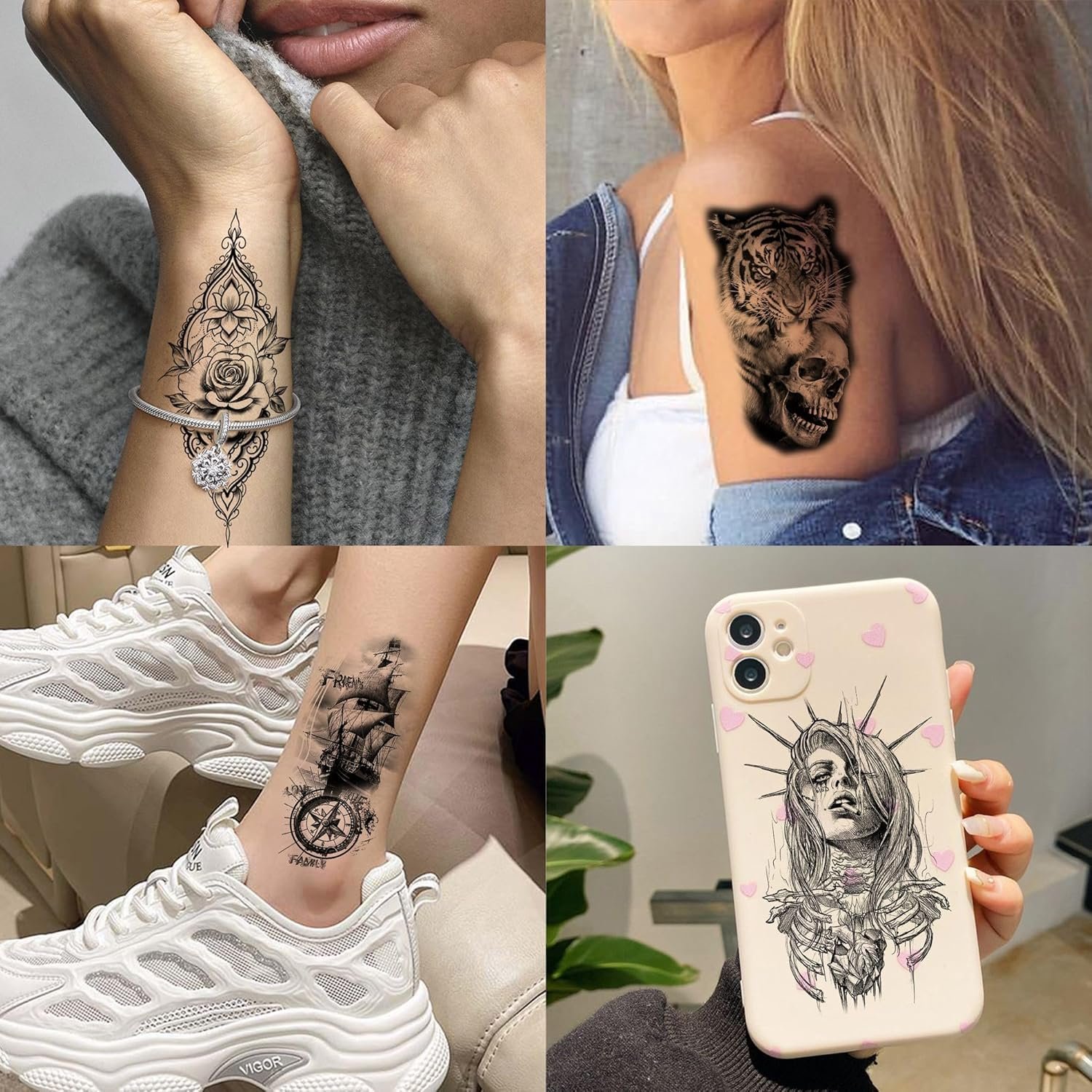 75 Sheets Loyalty Family Temporary Tattoos For Men Women, Lion Wolf Faith Belief Half Arm Sleeve Tattoo Stickers Tiger Owl, 3D Temp Long Lasting Fake Tattoos For Adults Kids Christian God Jesus Christ - Image 7