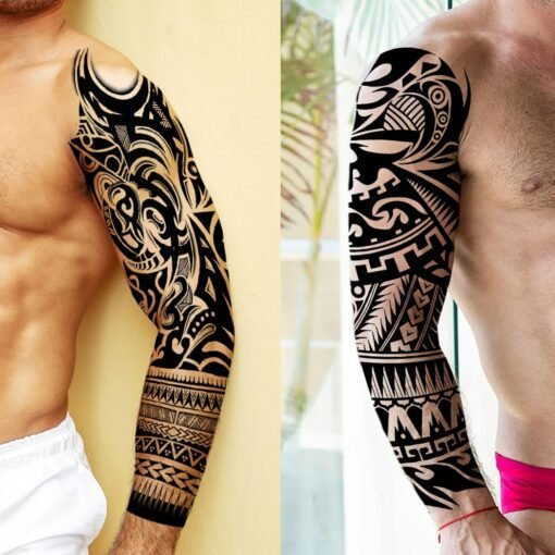 20 Sheets Lion Extra Full Arm Temporary Tattoos For Men Adults, 3D Maori Tiger Clock Fake Sleeve Tattoos For Women, Long Lasting Temp Bulk Tribal Halloween Tattoo Stickers Warrior Flower Gladiator - Image 3