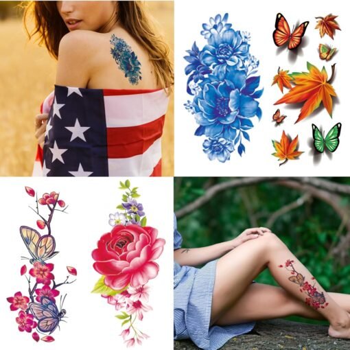 82 Sheets Flowers Temporary Tattoos Stickers, Roses, Butterflies and Multi-Colored Mixed Style Body Art Temporary Tattoos for Women, Girls or Kids - Image 4