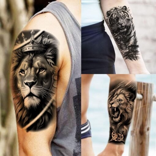73 Sheets Zeus God Temporary Tattoos For Men Adults Forearm, Halloween Lion Poseidon Half Arm Sleeve Tattoo For Women Jesus Christ Skeleton Maori Warrior, Temp Bulk Fake Tattoo Stickers Eagle Tiger - Image 2
