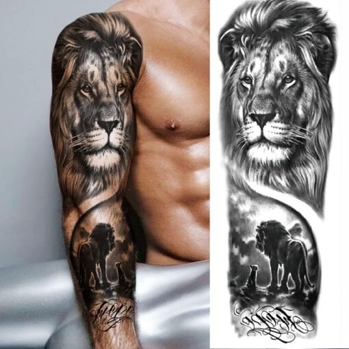20 Sheets Cool Wolf Lion Tiger Full Arm Temporary Tattoos For Men Adults Thigh, Skull Nun Maori Flower Fake Sleeve Tattoo For Women, 3D Bulk Black Tribal Eye Halloween Clock Christ Tattoo Stickers - Image 2