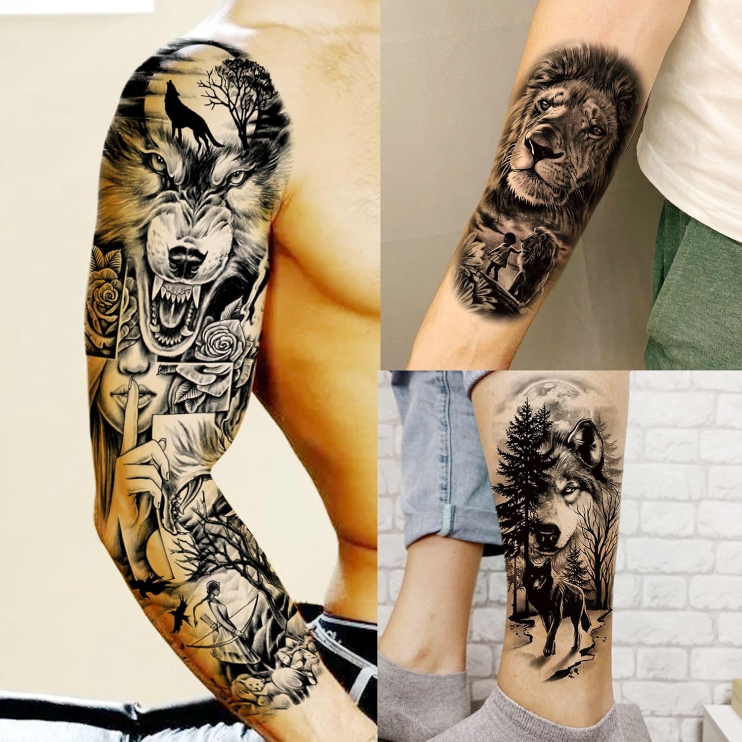 20 Sheets Extra Large Full Arm Temporary Tattoos For Women, 8 Sheets Full Sleeve Tattoos For Men Zeus Lion Tiger Ship Eagle Rose Flower Wolf, Long Lasting Temp Bulk Tattoo For Adults Maori Skull - Image 5