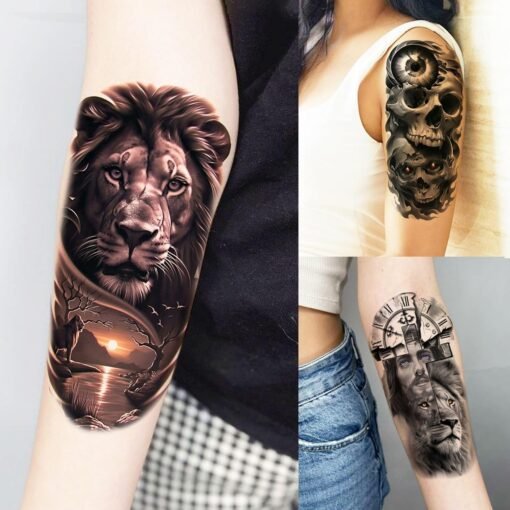 72 Sheets Cool Lion Tiger Temporary Tattoos For Women Men Adults, Waterproof Realistic Halloween Fake Tattoo Stickers Zeus God Jesus Christ Wolf Skull Skeleton Owl Dragon, Temp Gothic Black Tattoo - Image 4