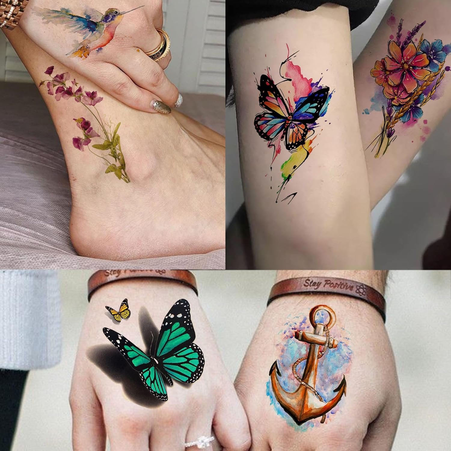 69 Sheets Watercolor 3D Rose Flowers Temporary Tattoos For Women Girls Adults, Realistic Peony Florals Fake Tattoo Stickers Dreamcatcher, Colorful Bulk Half Arm Sleeve Tattoo Butterfly Tiger - Image 7