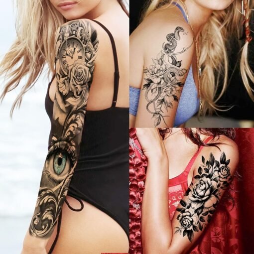 20 Sheets Sexy Rose Flower Full Arm Temporary Tattoos For Women Adults Thigh, 3D Halloween Tattoo Stickers - Image 7