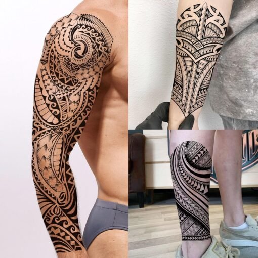 20 Sheets Cool Tirbal Maori Full Arm Temporary Tattoos For Men Adults Thigh, Black Totem Armband Robot Arm Letter Fake Sleeve Tattoos For Women - Image 2