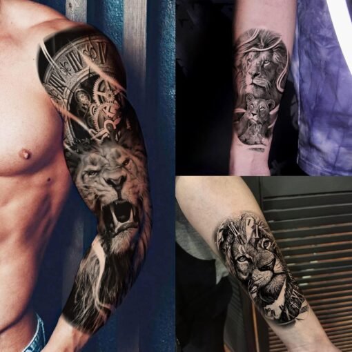 20 Sheets Lion Extra Full Arm Temporary Tattoos For Men Adults, 3D Maori Tiger Clock Fake Sleeve Tattoos For Women, Long Lasting Temp Bulk Tribal Halloween Tattoo Stickers Warrior Flower Gladiator - Image 6