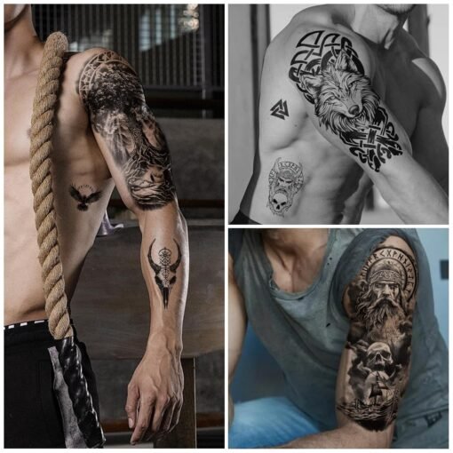 77 Sheets Viking Temporary Tattoos Adult Kids, Viking Pirate Tribal Totem Fake Tattoos Stickers, Nordic Norse Celtic Half Arm Sleeve Tattoos Body Art for Women Men - Image 5