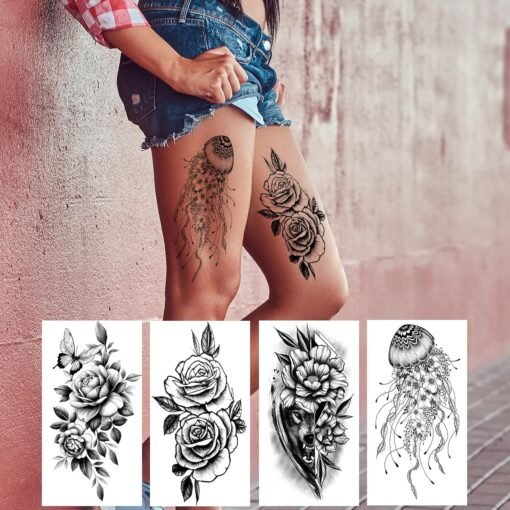 72 Sheets 3D Flowers Temporary Tattoos for Women Adult, Fake Tattoos Body Art Arm Sketch Tattoo Stickers for Women and Girls - Image 3