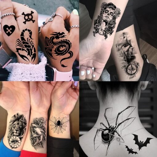 75 Sheets Skull Temporary Tattoos For Men Adults Forearm, Halloween Zeus God Lion Poseidon Half Arm Sleeve Tattoo For Women Jesus Christ Skeleton Dragon Owl, Realistic Fake Tattoo Stickers Wolf Tiger - Image 6