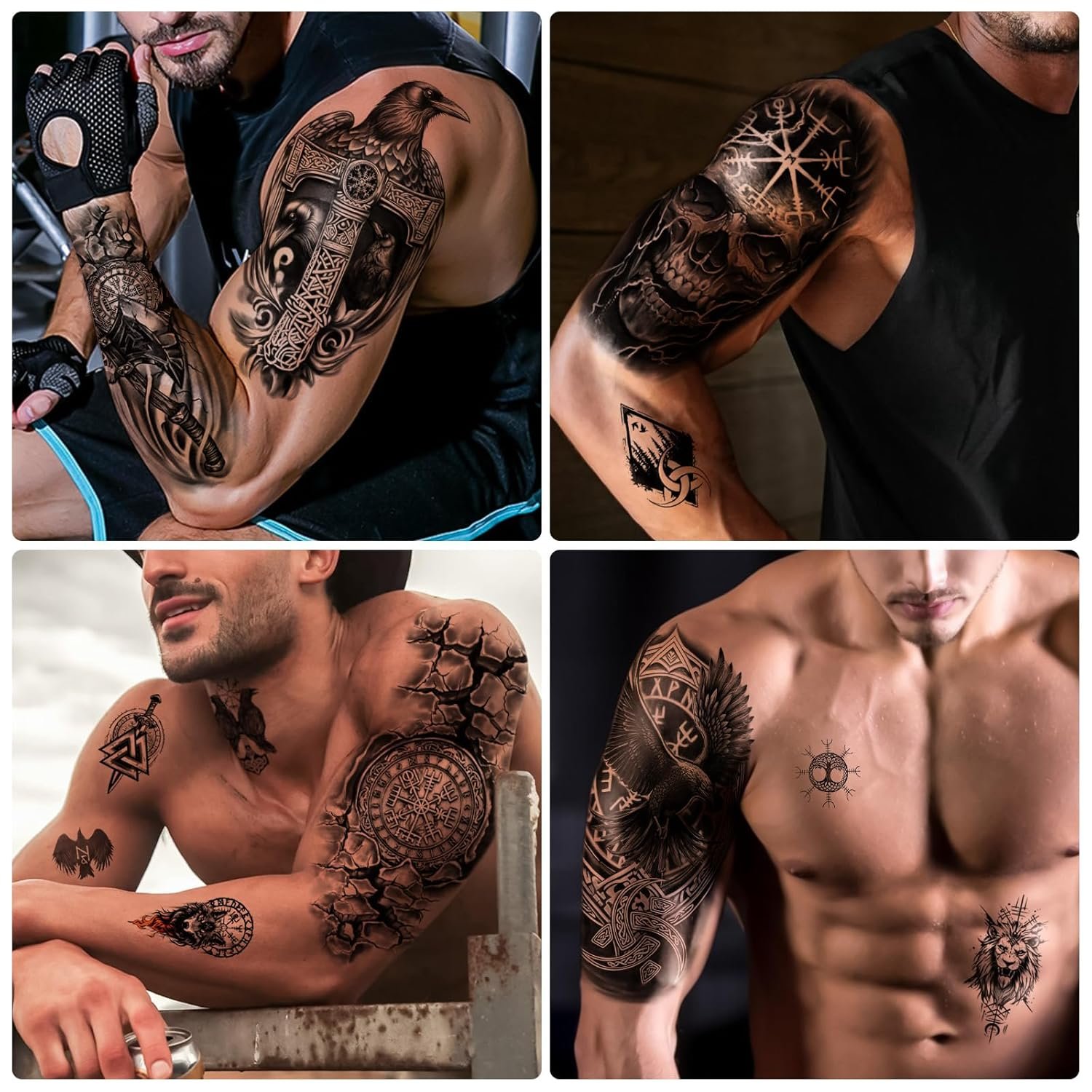 77 sheets Viking Temporary Tattoos Adult, Nordic Celtic Tattoos, Totem Tribal Fake Tattoo Stickers for Viking Costume, Nordic Norse Yggdrasil Valknut Fake Arm Tattoos for Women Men Kids - Image 5