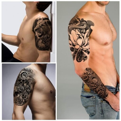 32 Sheets Temporary Tattoos Stickers, 8 Sheets Fake Body Arm Chest Shoulder Tattoos for Men Women with 24 Sheets Tiny Black Temporary Tattoos - Image 3