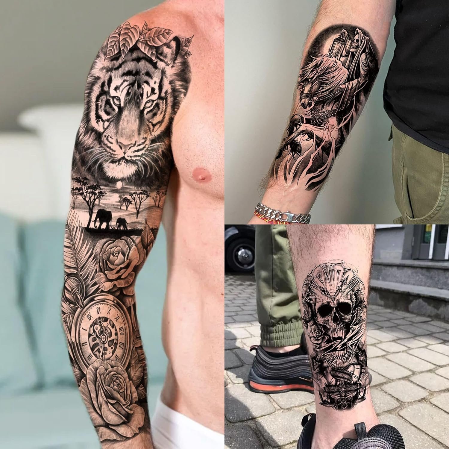 20 Sheets Extra Large Full Arm Temporary Tattoos For Women, 8 Sheets Full Sleeve Tattoos For Men Zeus Lion Tiger Ship Eagle Rose Flower Wolf, Long Lasting Temp Bulk Tattoo For Adults Maori Skull - Image 4