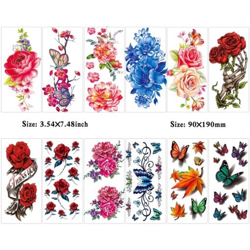 82 Sheets Flowers Temporary Tattoos Stickers, Roses, Butterflies and Multi-Colored Mixed Style Body Art Temporary Tattoos for Women, Girls or Kids - Image 3