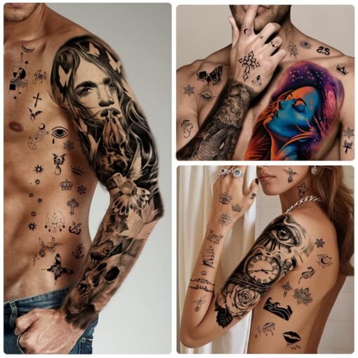 Extra Large Full Arm Waterproof Temporary Tattoos 8 Sheets and Half Arm Shoulder Tattoo 8 Sheets, Tiny 30sheets Lasting Tattoo Stickers - Image 6