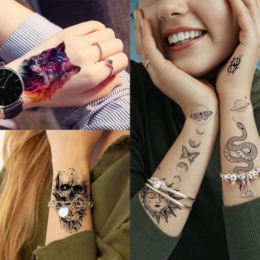 68 Sheets Realistic Butterflies Temporary Tattoos For Women Girls Adults Arm, Colored Long Lasting Temp Bulk Tattoo Rose Butterfly, 3D Black Butterfly Fake Tattoo Stickers Party Rave Accessories - Image 6