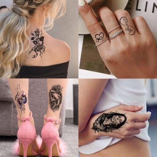 69 Sheets Watercolor Rose Flower Temporary Tattoos For Women Girls Adults Forearm, Flamingo Temp Arm Sleeve Tattoo Peony Florals Red Blue Skull Tiger, Bulk Long Lasting Fake Tattoo Stickers Butterfly - Image 7