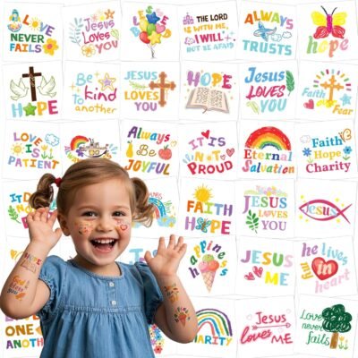 78 PCS Christian Temporary Tattoos for Kids – Easter Tattoos for Kids Religious Bible Verse Tattoos Stickers for Boys And Girls Ideal for Jesus Cross Themed Party Supplies