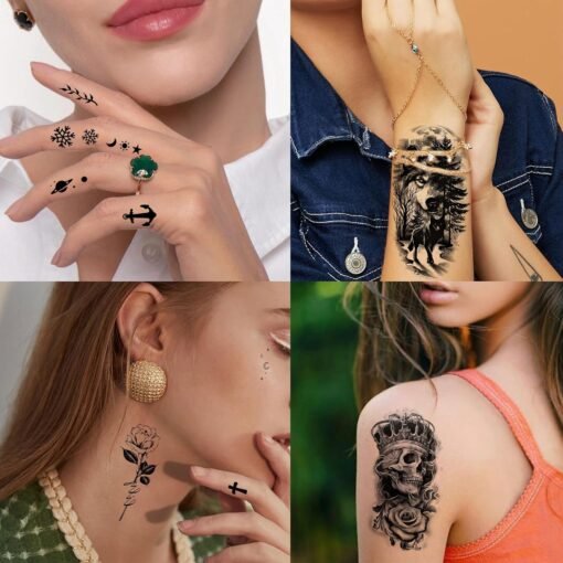 72 Sheets Realistic Lion Rose Flower Temporary Tattoos For Women Girls Adults Arm, Bulk Temp Sleeve Tattoos Peony Fox Wolf Florals, Halloween 3D Realistic Fake Tattoo Stickers Skull Skeleton Tiger - Image 7