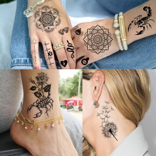 66 Sheets Snake Rose Flower Temporary Tattoos For Women Girls, Dragon Panda Florals Half Arm Sleeve Tattoo Sticker Dreamcatcher Floral, Skull Temp Butterfly Fake Tattoos For Adults Lion Tiger Leopard - Image 7