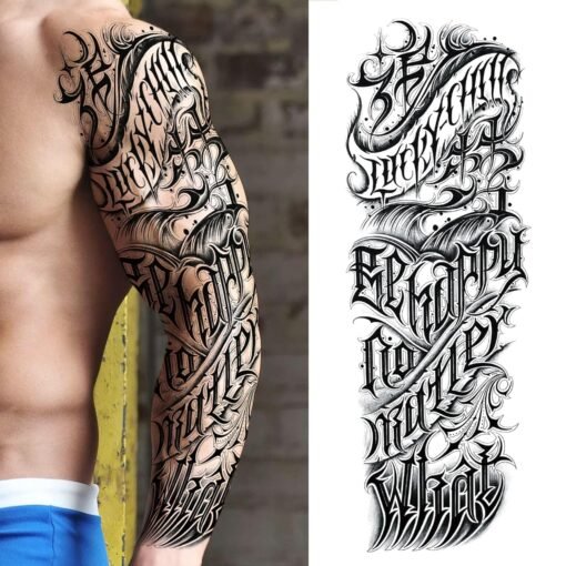 20 Sheets Cool Tirbal Maori Full Arm Temporary Tattoos For Men Adults Thigh, Black Totem Armband Robot Arm Letter Fake Sleeve Tattoos For Women - Image 5