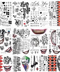 16 Sheets Joker Tattoos, Harley Quinn Tattoos, Tattoos for Suicide Squad Perfect for Halloween, Costumes, Harley Quinn Accessories Party and Cosplay