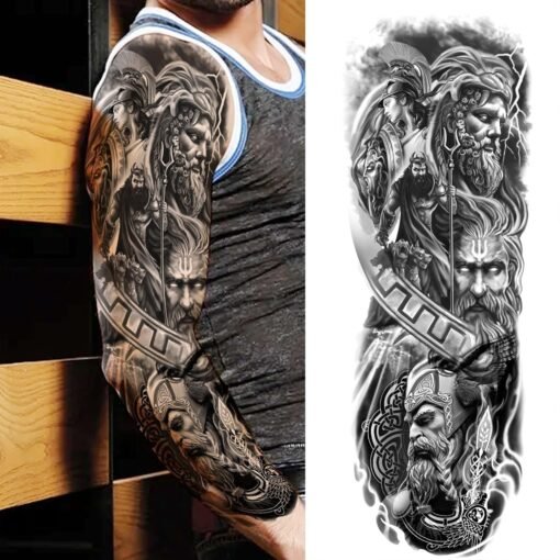 20 Sheets Lion Extra Full Arm Temporary Tattoos For Men Adults, 3D Maori Tiger Clock Fake Sleeve Tattoos For Women, Long Lasting Temp Bulk Tribal Halloween Tattoo Stickers Warrior Flower Gladiator - Image 5
